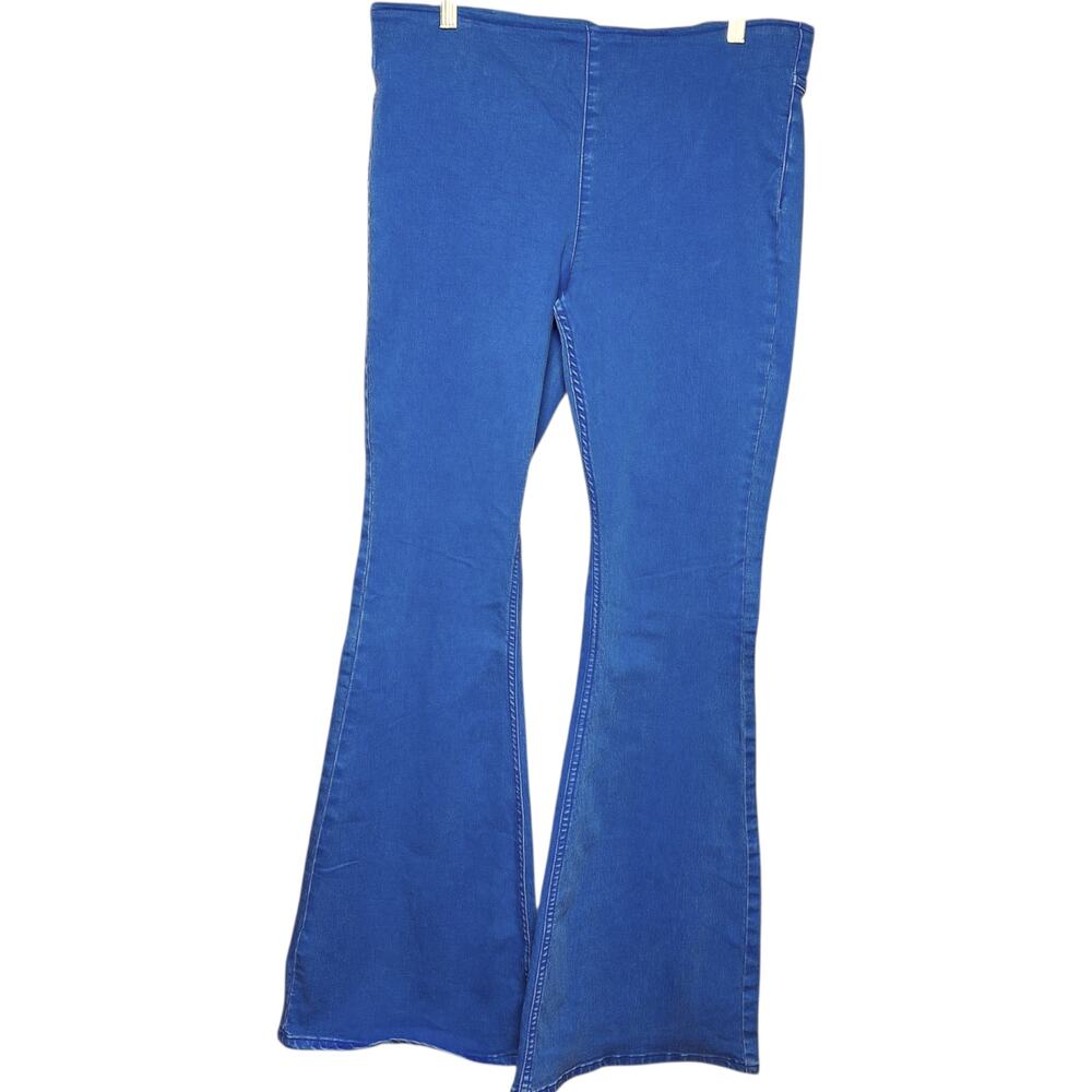 Free People Penny Pull-on flare high rise jegging bellbottom pants bright blue - Picture 2 of 6
